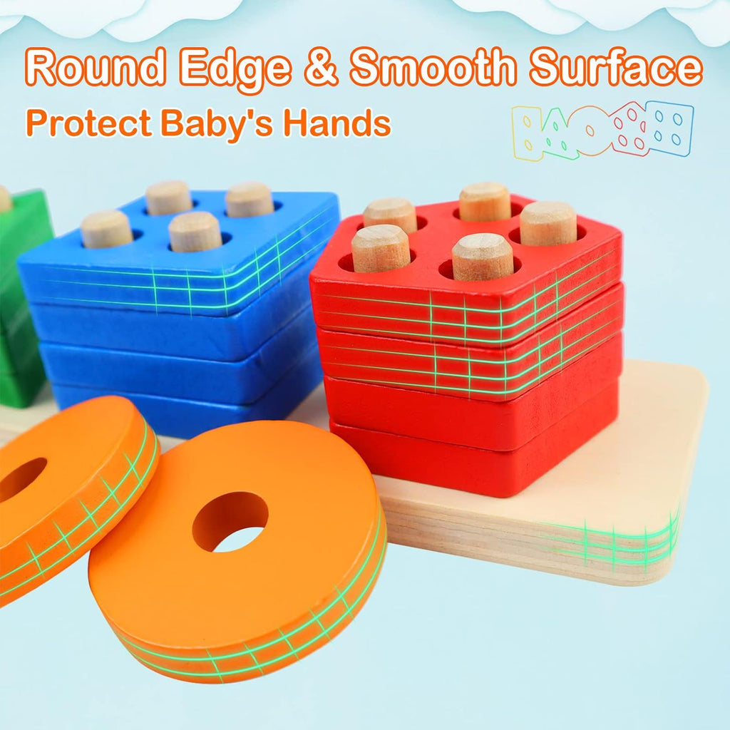 Montessori Wooden Sorting Stacking Toys for Toddlers Kids Educational