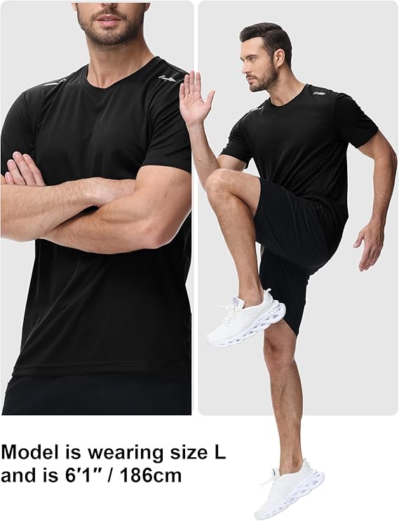 Mens Tshirt 3 Pack Gym Workout Quick Dry Sports T Shirt Crew Neck