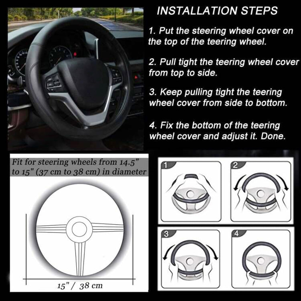 Valleycomfy Microfiber Leather Steering Wheel Cover Black