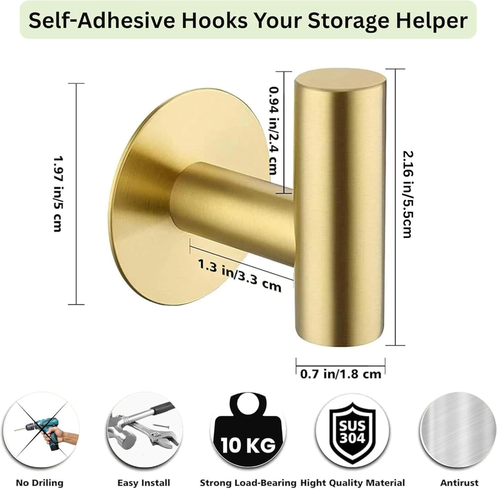 Gold Self Adhesive Towel Hook and Wall Mount Hooks