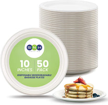 Load image into Gallery viewer, Eco Friendly Bagasse Biodegradable Plate 10 Inch Disposable