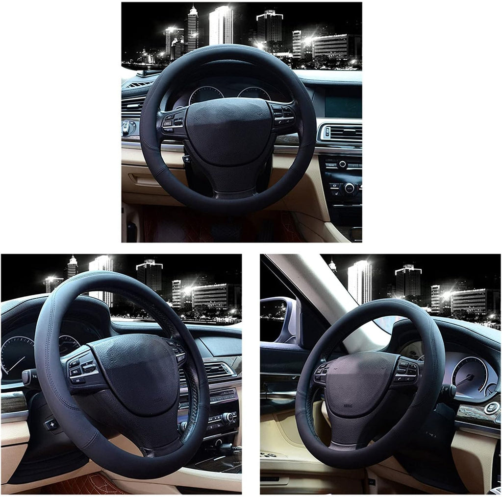Valleycomfy Microfiber Leather Steering Wheel Cover Black