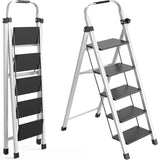 Foldable 5 Step Ladder Stool Wide Anti Slip Pedal Sturdy Steel