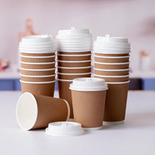 Load image into Gallery viewer, Disposable Twin Pack Kraft Coffee Cup with Lid