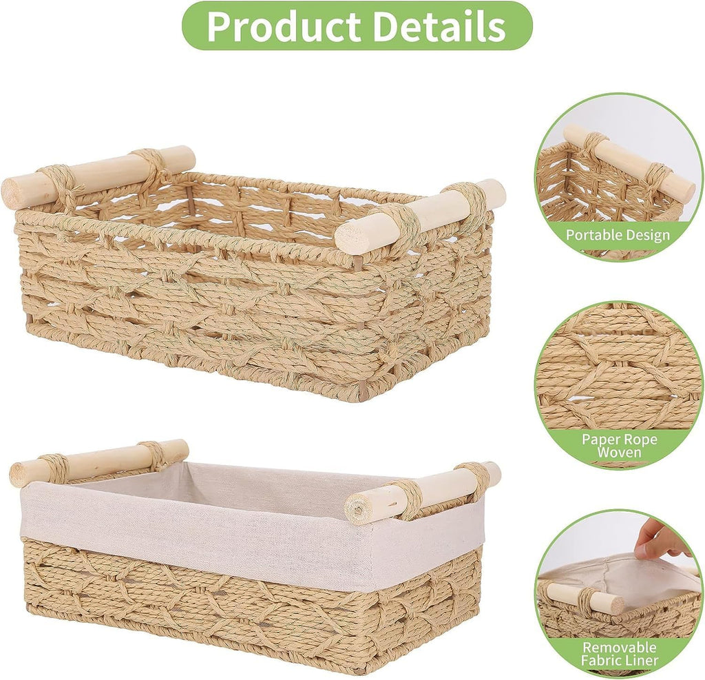 Westhood Rectangle Woven Home Storage Baskets with Liner