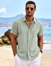 Load image into Gallery viewer, Mens Linen Shirts Short Sleeve Casual Button Down Shirt