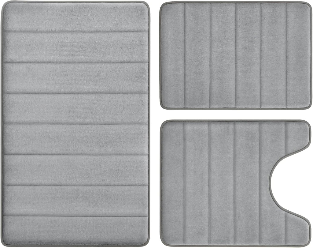 Bathroom Rug Set Memory Foam Non Slip Absorbent Machine Washable Grey