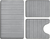 Bathroom Rug Set Memory Foam Non Slip Absorbent Machine Washable Grey