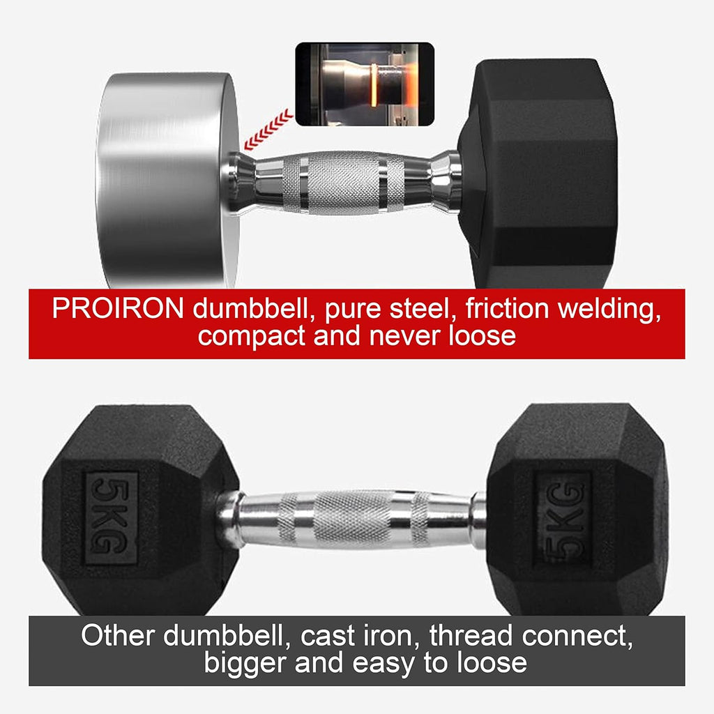 Rubber Dumbbells Steel Weights Set Home Gym Fitness Training