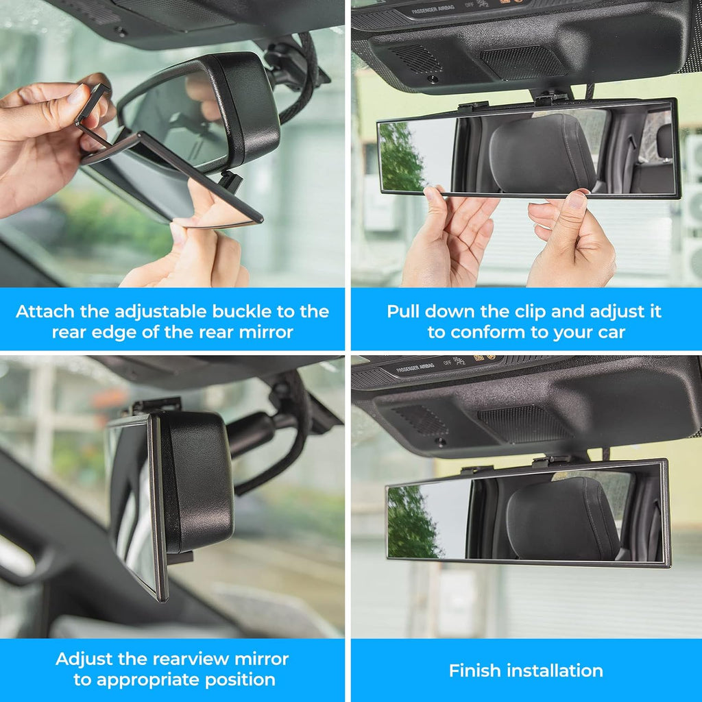 Rear View Mirror Universal Panoramic Convex Interior Clipon Wide Angle