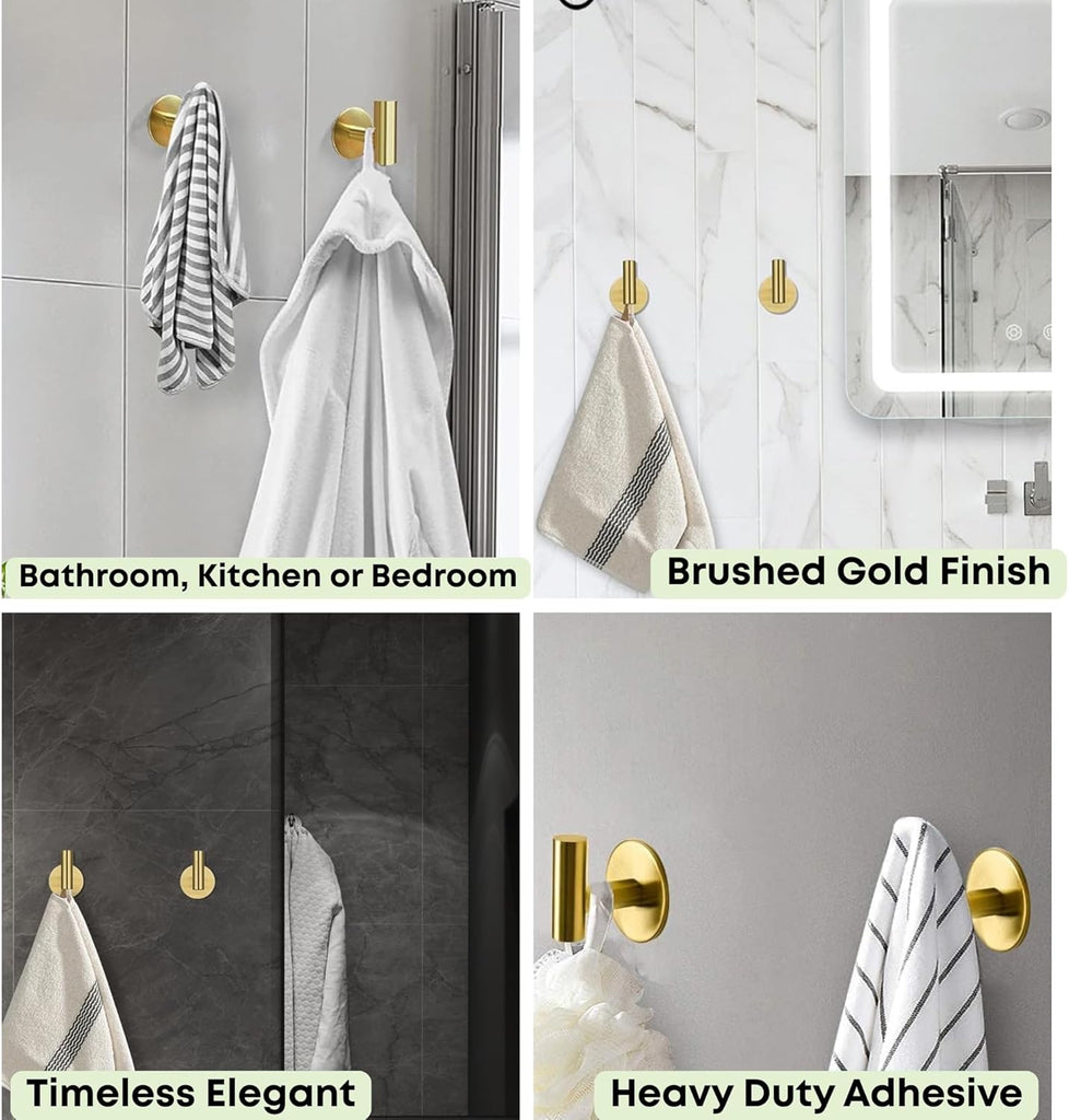 Gold Self Adhesive Towel Hook and Wall Mount Hooks