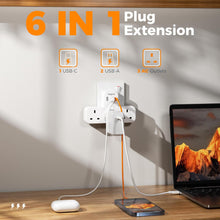 Load image into Gallery viewer, 6 in 1 Power Strip Extension Plug with USB C Charger