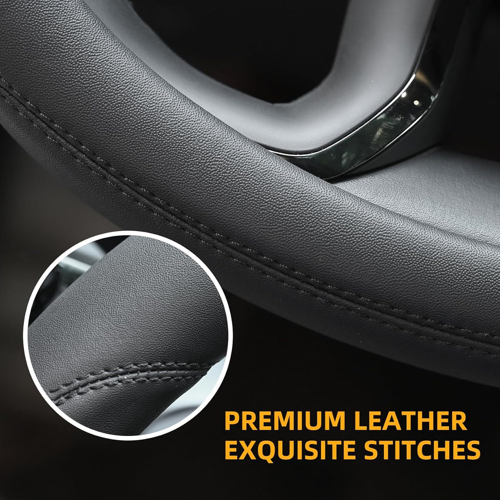 Valleycomfy Microfiber Leather Steering Wheel Cover Black