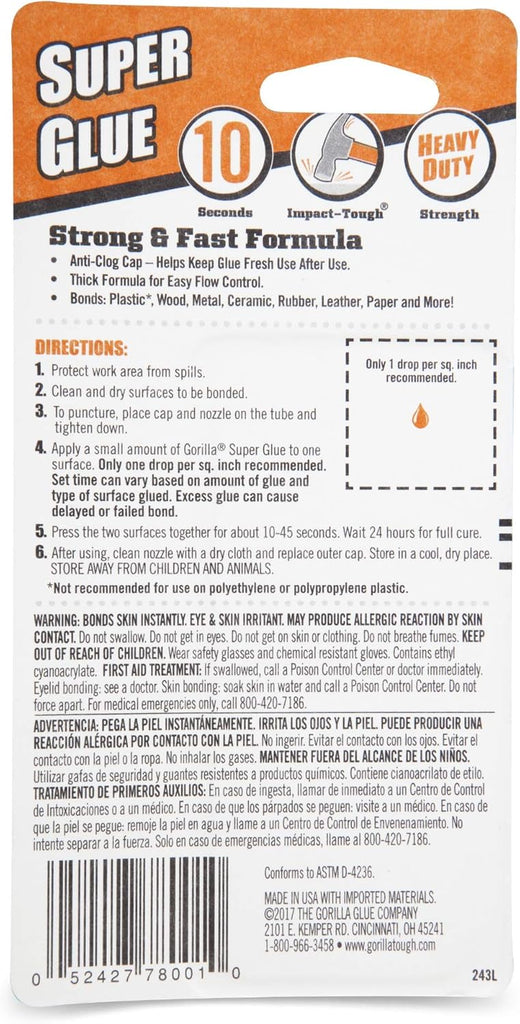 Gorilla Super Glue Clear 3g Tube 2 Pack