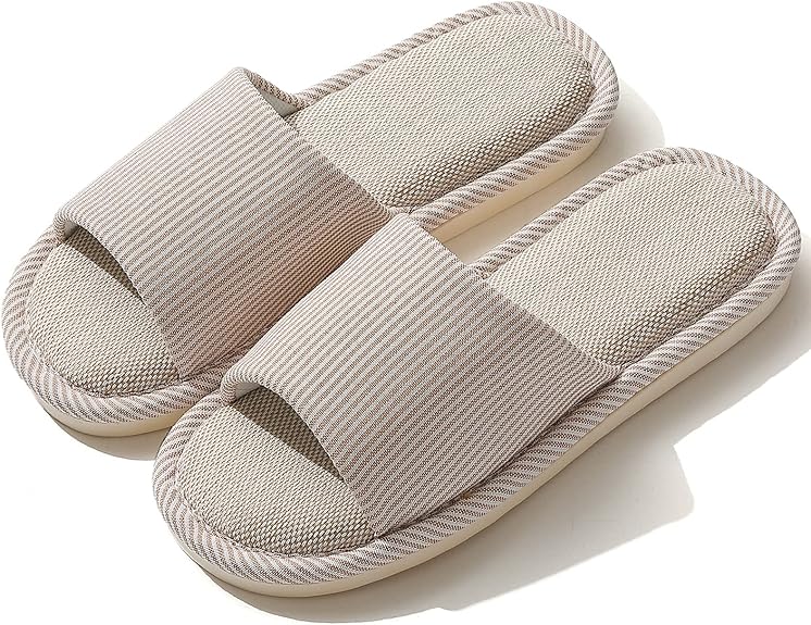 Linen Slippers for Women Men Open Toe House Shoes Summer