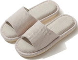 Linen Slippers for Women Men Open Toe House Shoes Summer