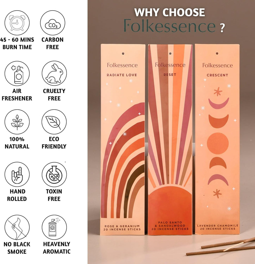 Folkulture Incense Sticks Set Palo Santo Sandalwood Organic Natural