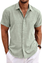 Load image into Gallery viewer, Mens Linen Shirts Short Sleeve Casual Button Down Shirt