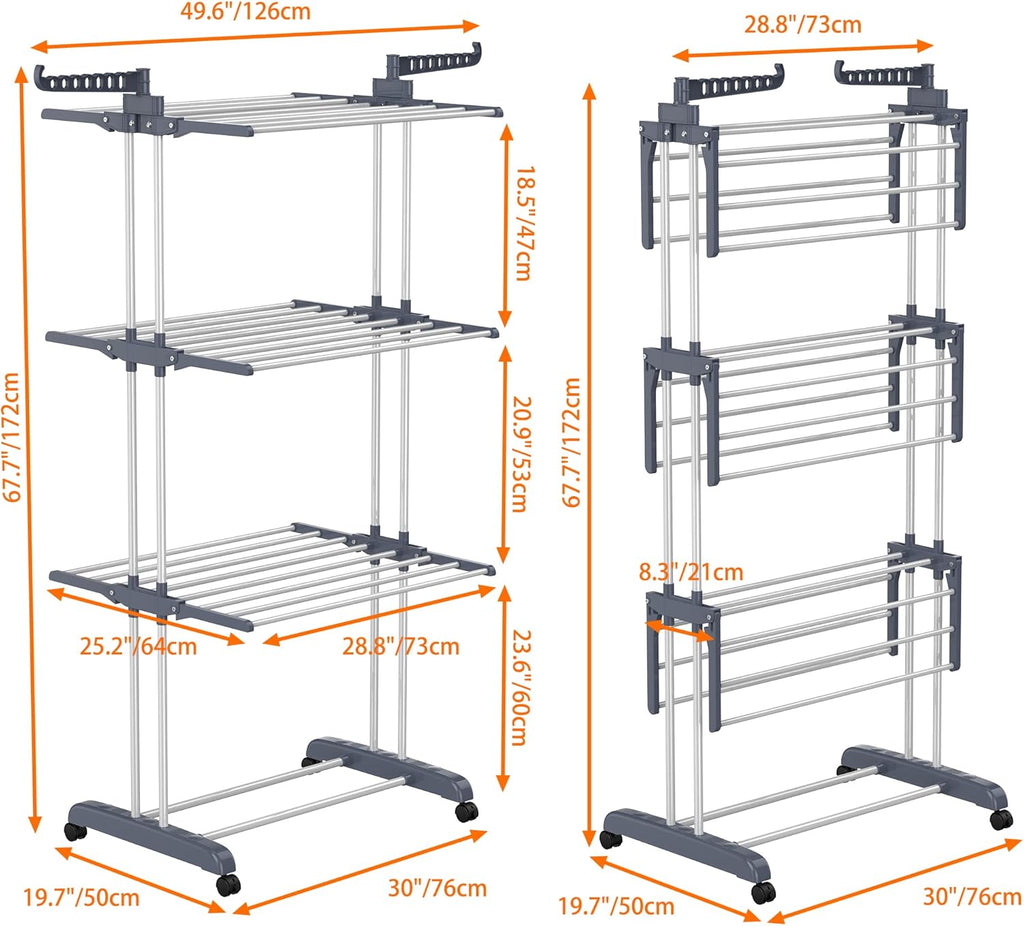 HOMIDEC Clothes Drying Rack Oversized Foldable Stainless Steel