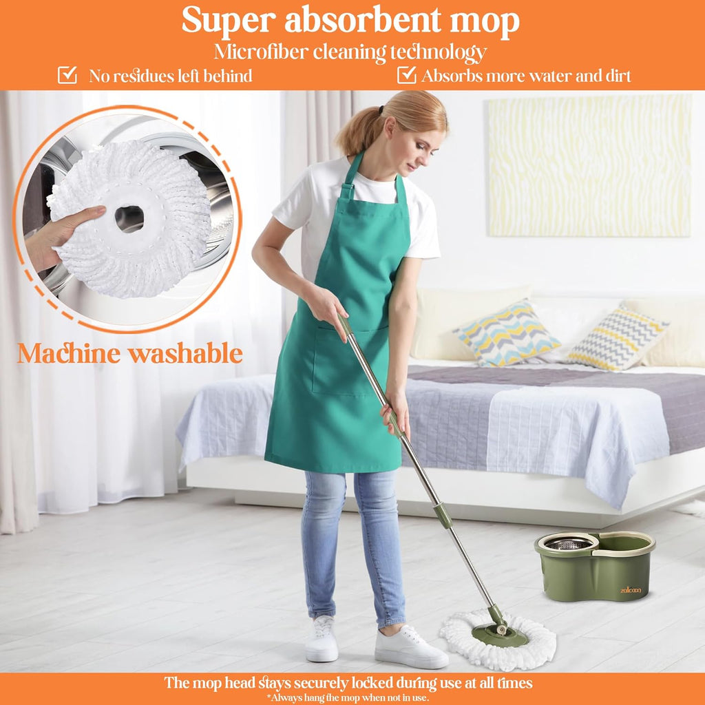 Zalcoon Spin Mop and Bucket with Wringer Set Stainless Handle