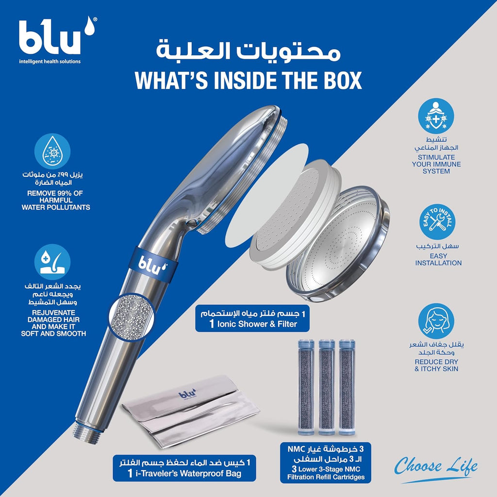 Blu Ionic Shower Head and Filter Removes Chlorine