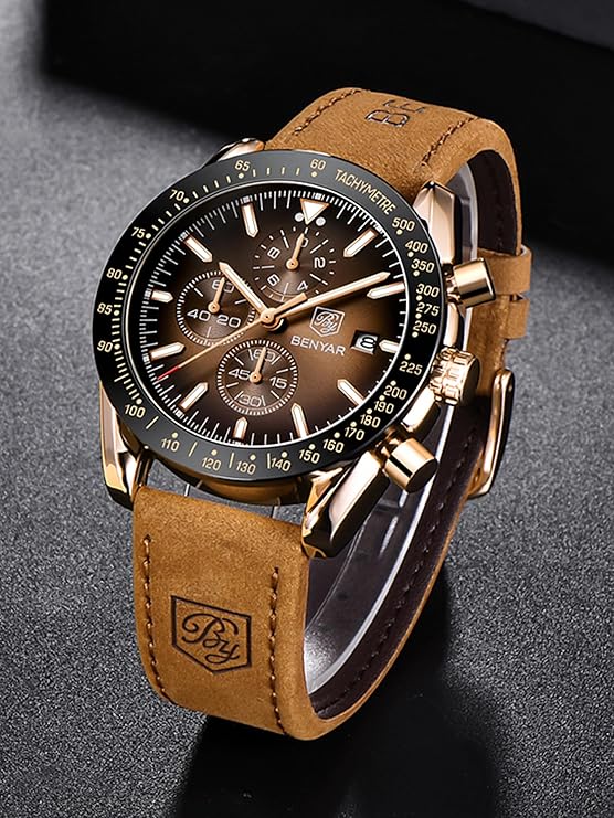 Mens Watch 100M Waterproof Chronograph Date Quartz Movement