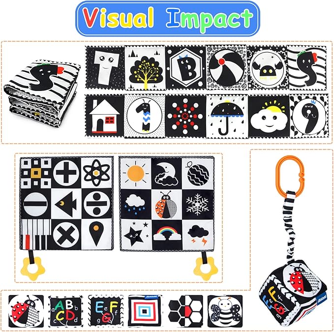 KUANGO High Contrast Baby Toys Newborn to Months Montessori Soft Book