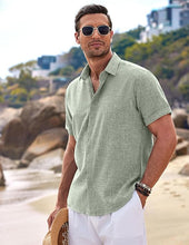 Load image into Gallery viewer, Mens Linen Shirts Short Sleeve Casual Button Down Shirt