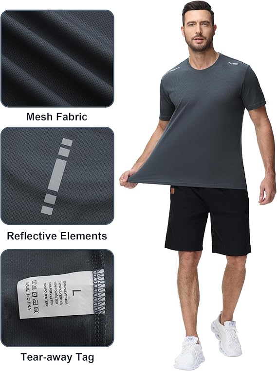 Mens Tshirt 3 Pack Gym Workout Quick Dry Sports T Shirt Crew Neck