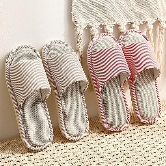Linen Slippers for Women Men Open Toe House Shoes Summer